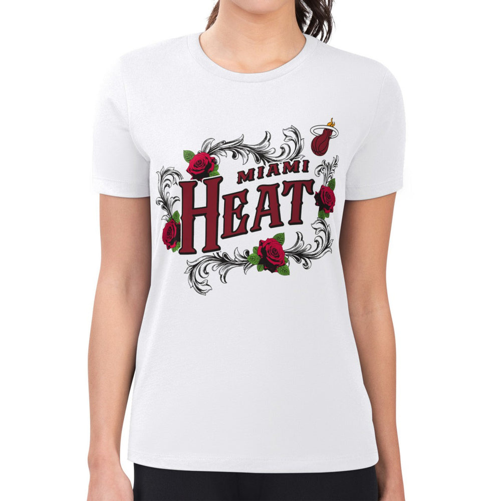 Miami Heat G-III 4Her by Carl Banks Women's Super-Slim Fit Lightweight Roses Crew Neck T-Shirt New