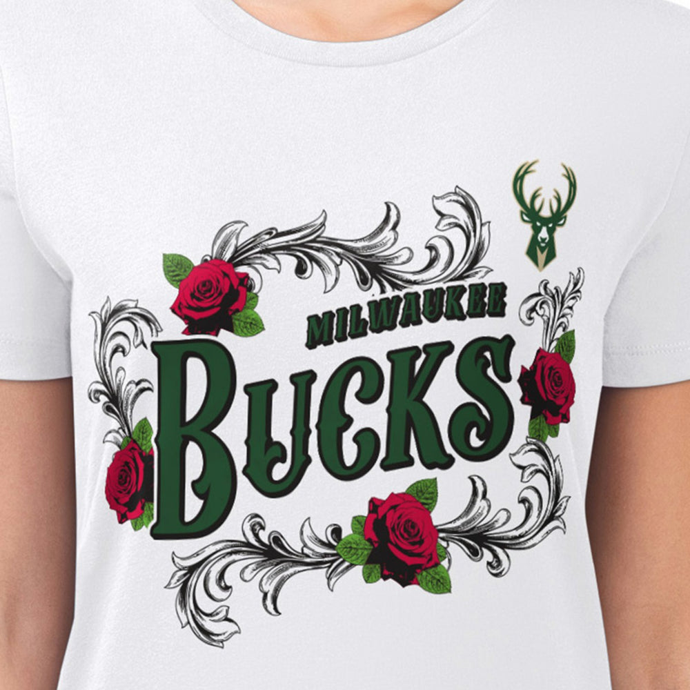 Milwaukee Bucks G-III 4Her by Carl Banks Women's Super-Slim Fit Lightweight Roses Crew Neck T-Shirt For Sale