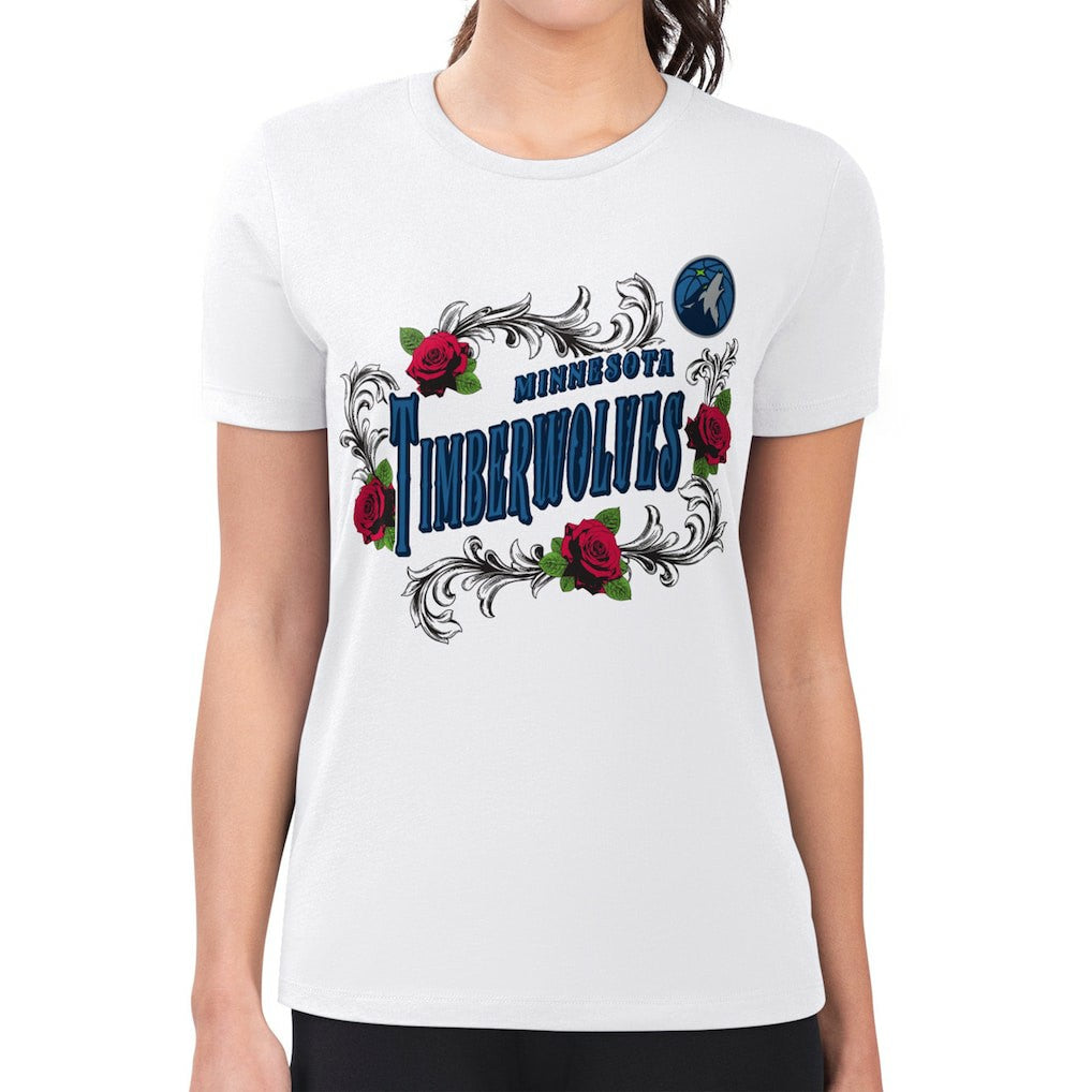Minnesota Timberwolves G-III 4Her by Carl Banks Women's Super-Slim Fit Lightweight Roses Crew Neck T-Shirt Outlet