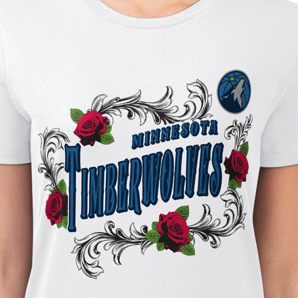 Minnesota Timberwolves G-III 4Her by Carl Banks Women's Super-Slim Fit Lightweight Roses Crew Neck T-Shirt Outlet