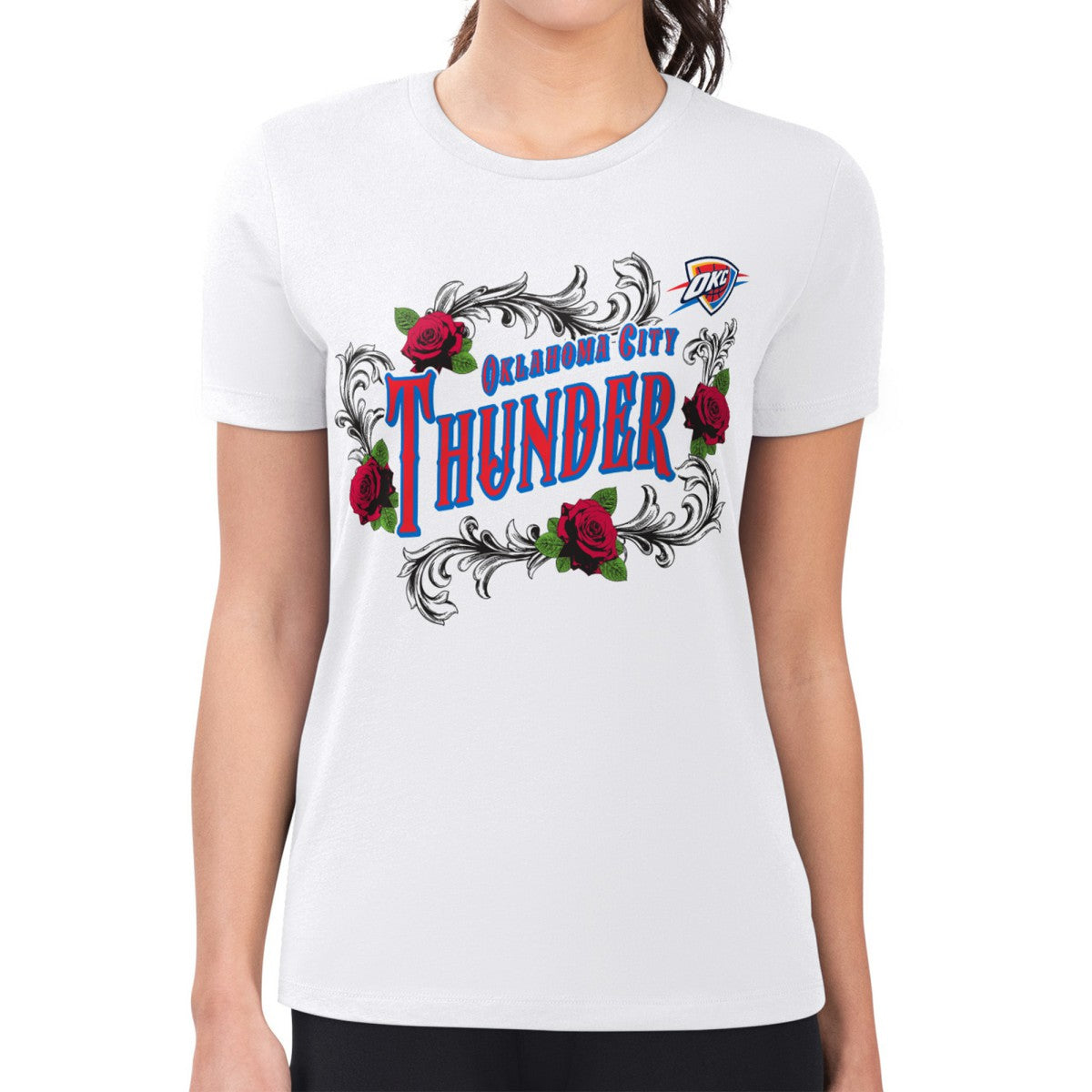 Oklahoma City Thunder G-III 4Her by Carl Banks Women's Super-Slim Fit Lightweight Roses Crew Neck T-Shirt Outlet