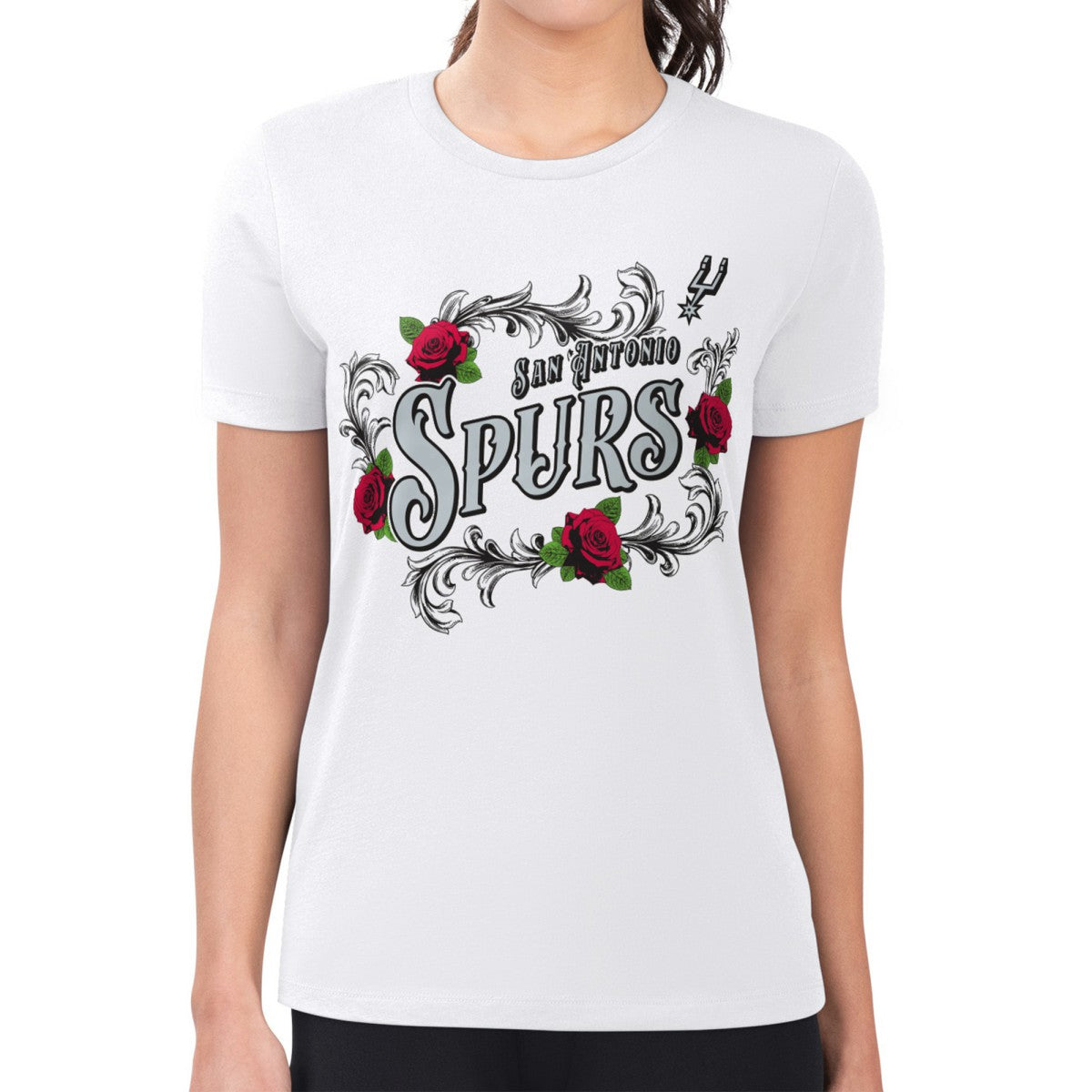San Antonio Spurs G-III 4Her by Carl Banks Women's Super-Slim Fit Lightweight Roses Crew Neck T-Shirt New