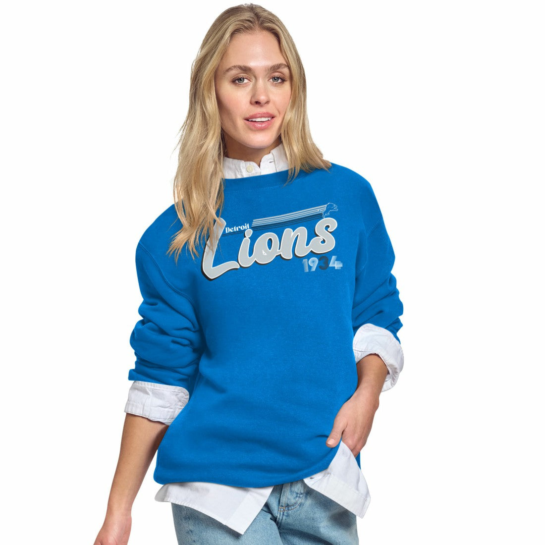 Detroit Lions  Starter Women's Groovy Script Fleece Crewneck Sweatshirt