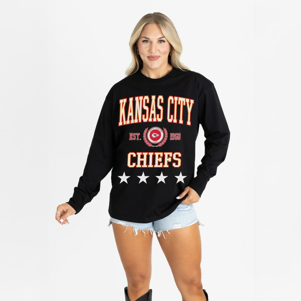 Kansas City Chiefs  Gameday Couture Women's Oversized Everyday Star Long Sleeve T-Shirt
