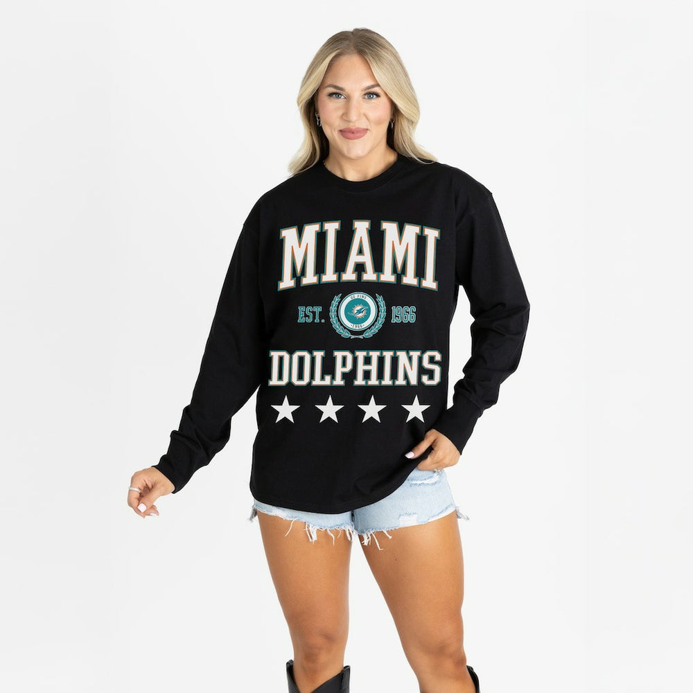 Miami Dolphins  Gameday Couture Women's Oversized Everyday Star Long Sleeve T-Shirt