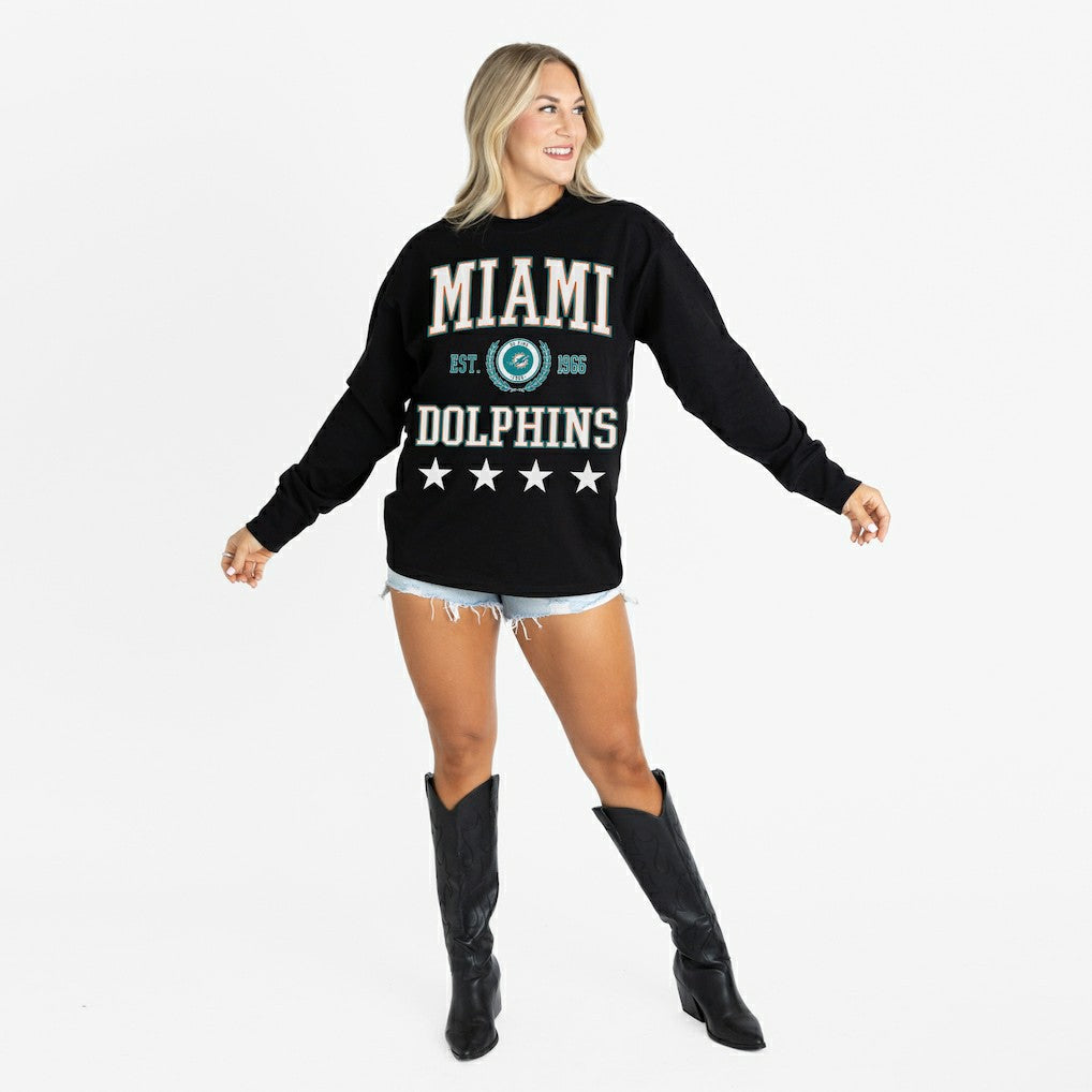 Miami Dolphins  Gameday Couture Women's Oversized Everyday Star Long Sleeve T-Shirt