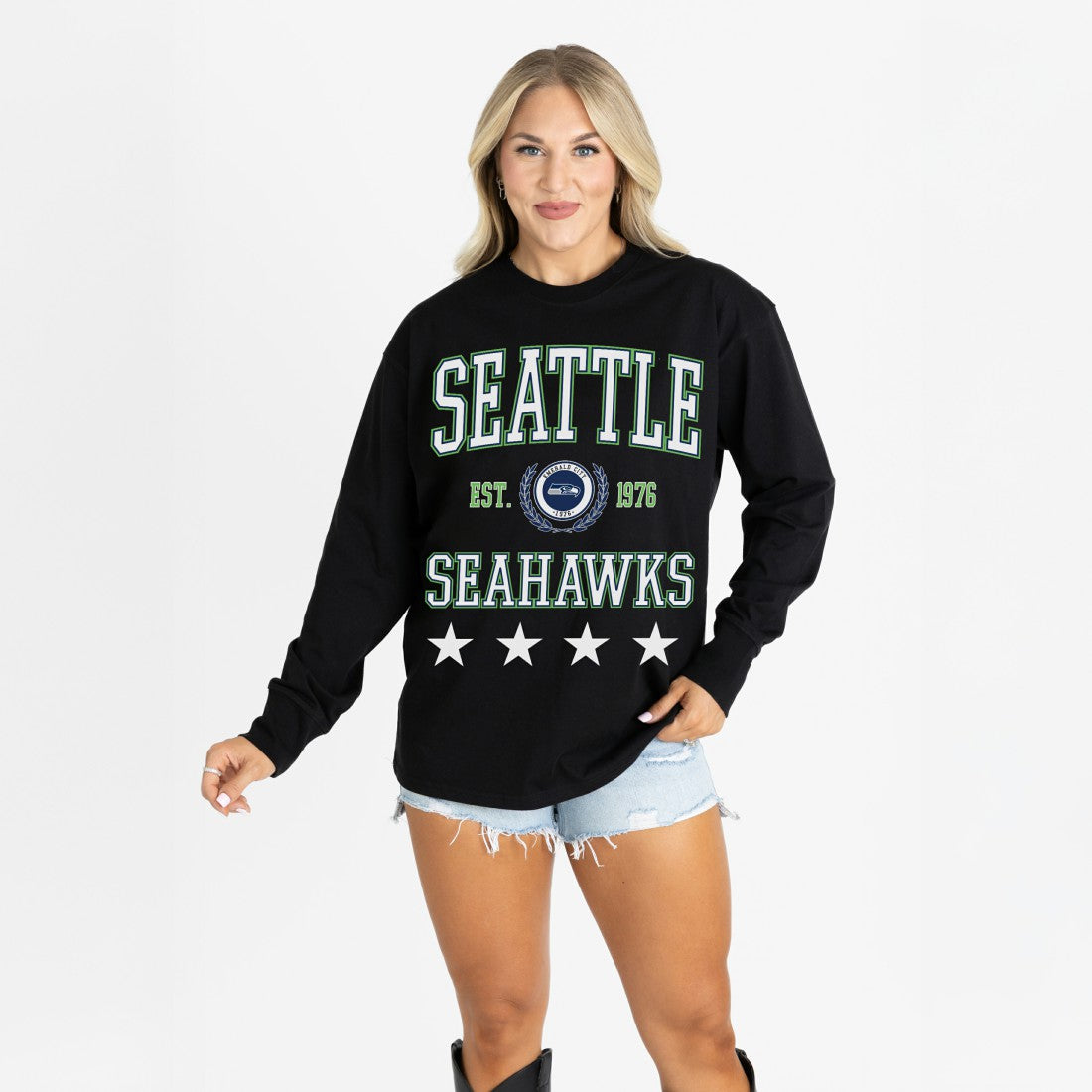Seattle Seahawks  Gameday Couture Women's Oversized Everyday Star Long Sleeve T-Shirt