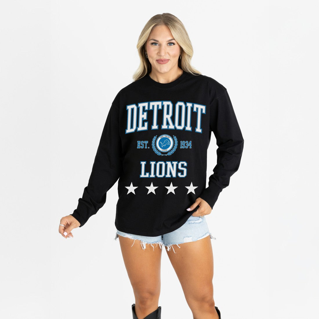Detroit Lions  Gameday Couture Women's Oversized Everyday Star Long Sleeve T-Shirt
