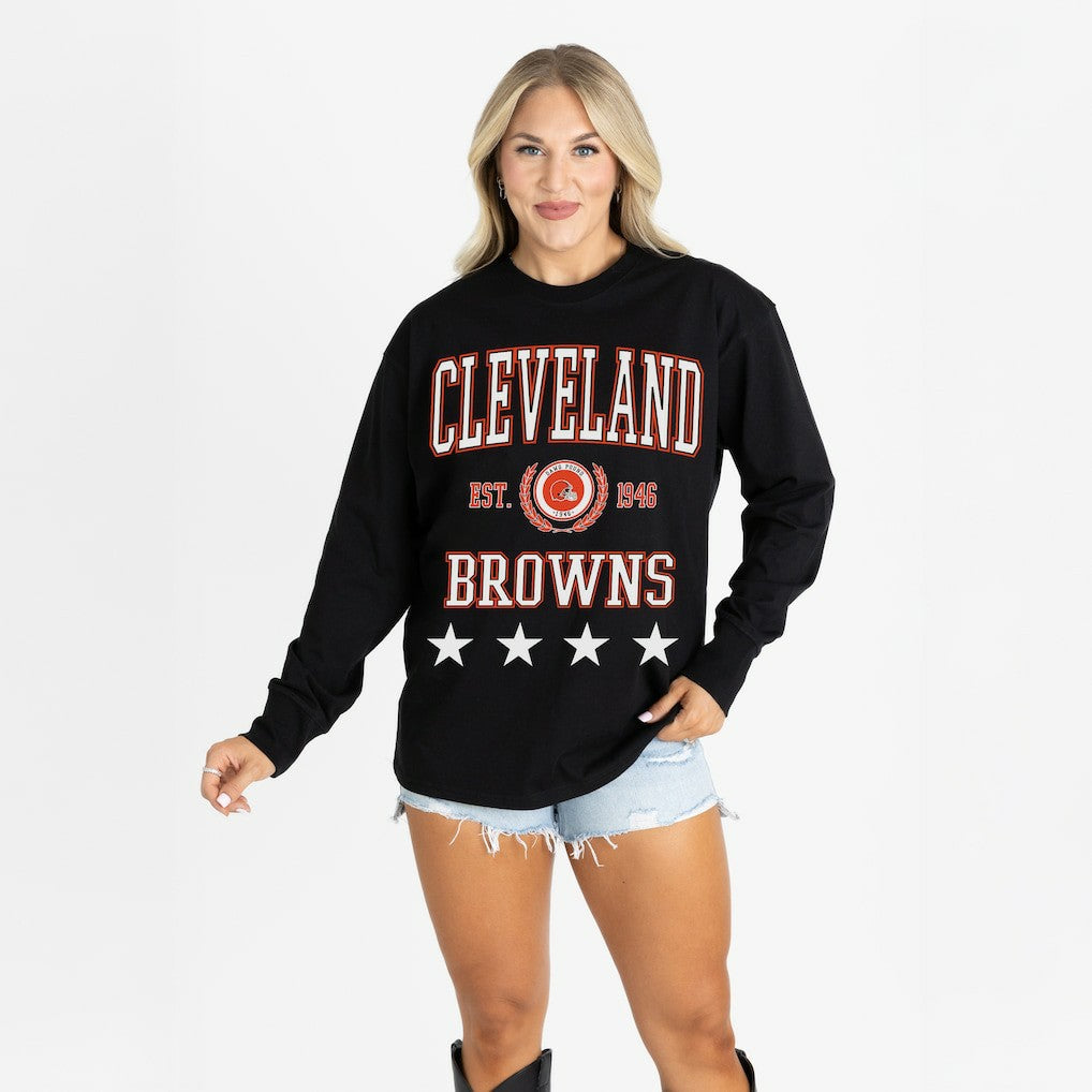 Cleveland Browns  Gameday Couture Women's Oversized Everyday Star Long Sleeve T-Shirt