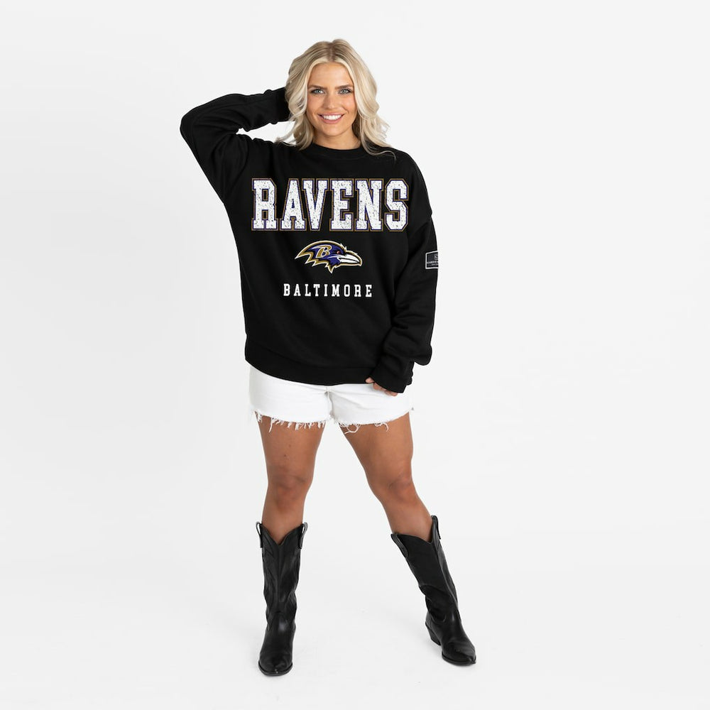 Baltimore Ravens  Gameday Couture Women's Oversized Level Up Black Label Premium Fleece Sweatshirt