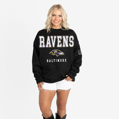 Baltimore Ravens  Gameday Couture Women's Oversized Level Up Black Label Premium Fleece Sweatshirt
