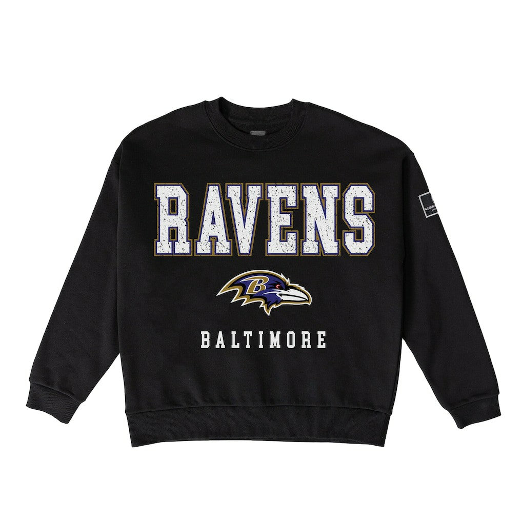 Baltimore Ravens  Gameday Couture Women's Oversized Level Up Black Label Premium Fleece Sweatshirt