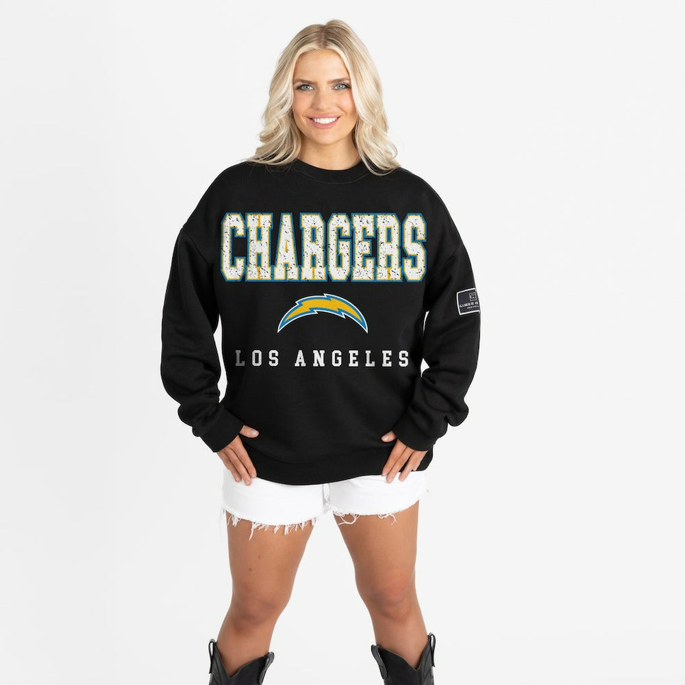 Los Angeles Chargers  Gameday Couture Women's Oversized Level Up Black Label Premium Fleece Sweatshirt