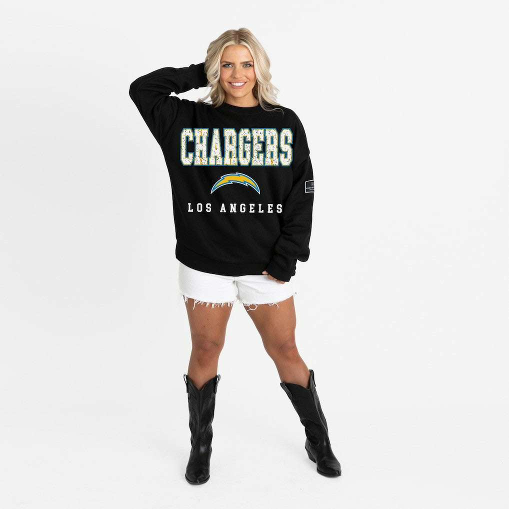 Los Angeles Chargers  Gameday Couture Women's Oversized Level Up Black Label Premium Fleece Sweatshirt