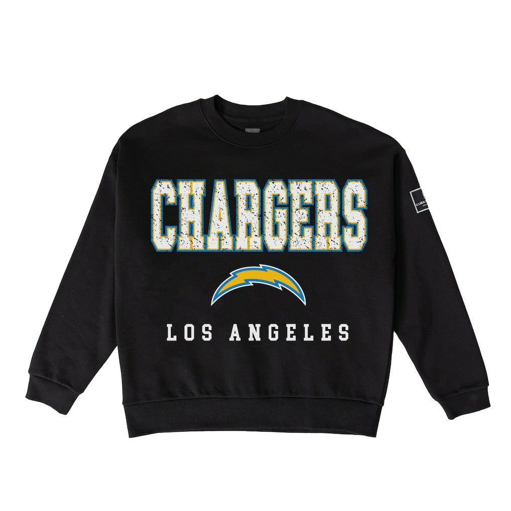 Los Angeles Chargers  Gameday Couture Women's Oversized Level Up Black Label Premium Fleece Sweatshirt