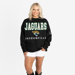 Jacksonville Jaguars  Gameday Couture Women's Oversized Level Up Black Label Premium Fleece Sweatshirt