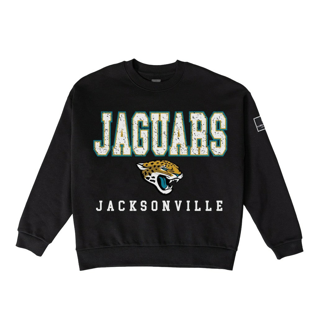 Jacksonville Jaguars  Gameday Couture Women's Oversized Level Up Black Label Premium Fleece Sweatshirt