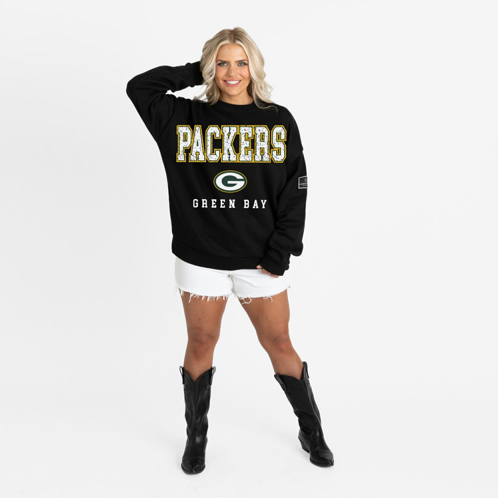 Green Bay Packers  Gameday Couture Women's Oversized Level Up Black Label Premium Fleece Sweatshirt