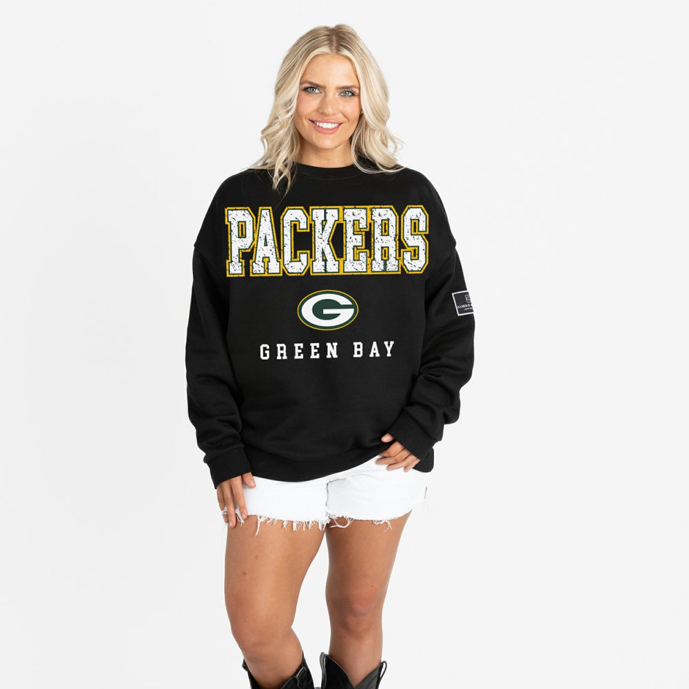 Green Bay Packers  Gameday Couture Women's Oversized Level Up Black Label Premium Fleece Sweatshirt