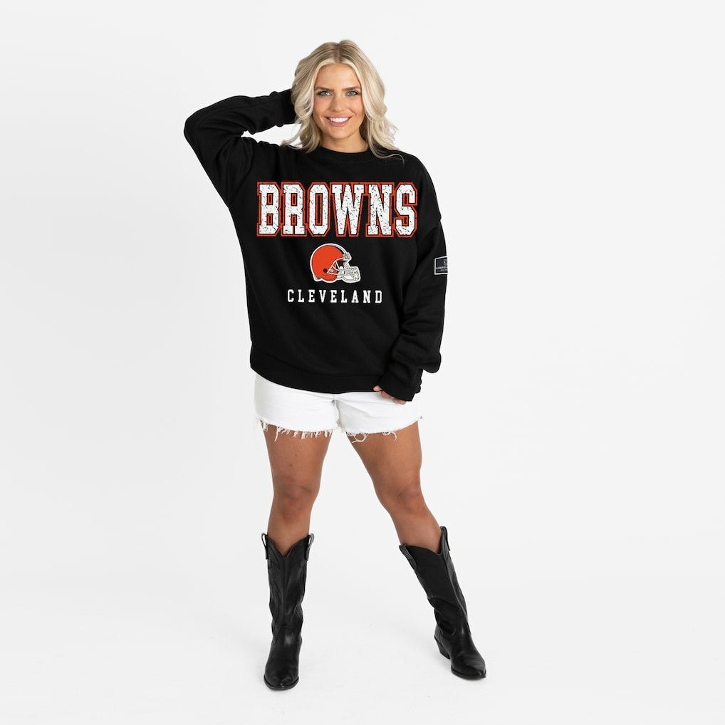 Cleveland Browns  Gameday Couture Women's Oversized Level Up Black Label Premium Fleece Sweatshirt