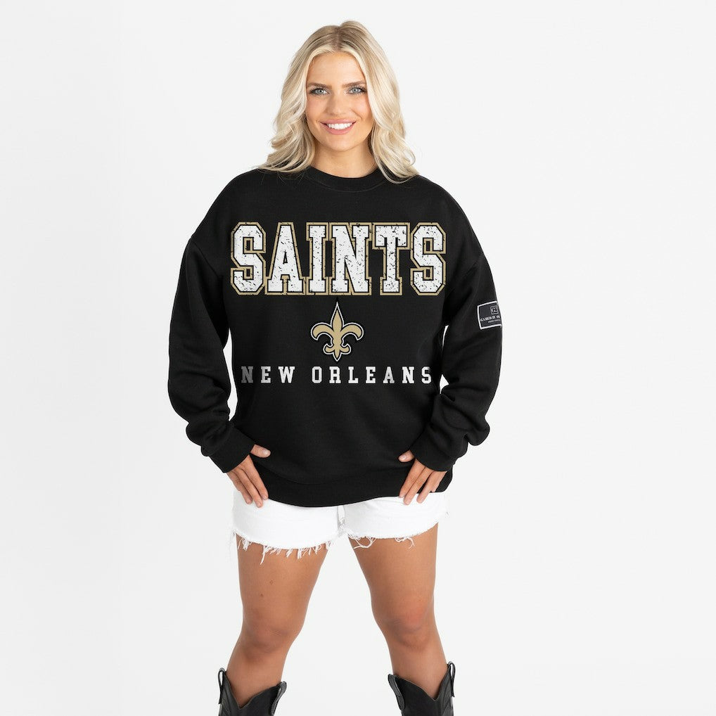 New Orleans Saints  Gameday Couture Women's Oversized Level Up Black Label Premium Fleece Sweatshirt