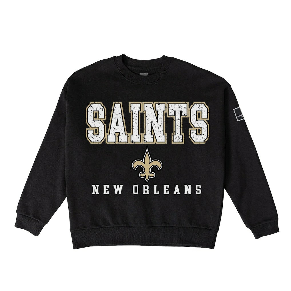 New Orleans Saints  Gameday Couture Women's Oversized Level Up Black Label Premium Fleece Sweatshirt