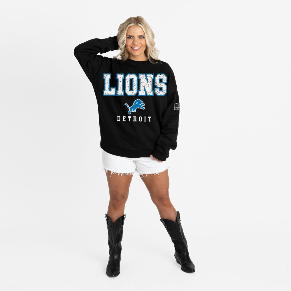 Detroit Lions  Gameday Couture Women's Oversized Level Up Black Label Premium Fleece Sweatshirt