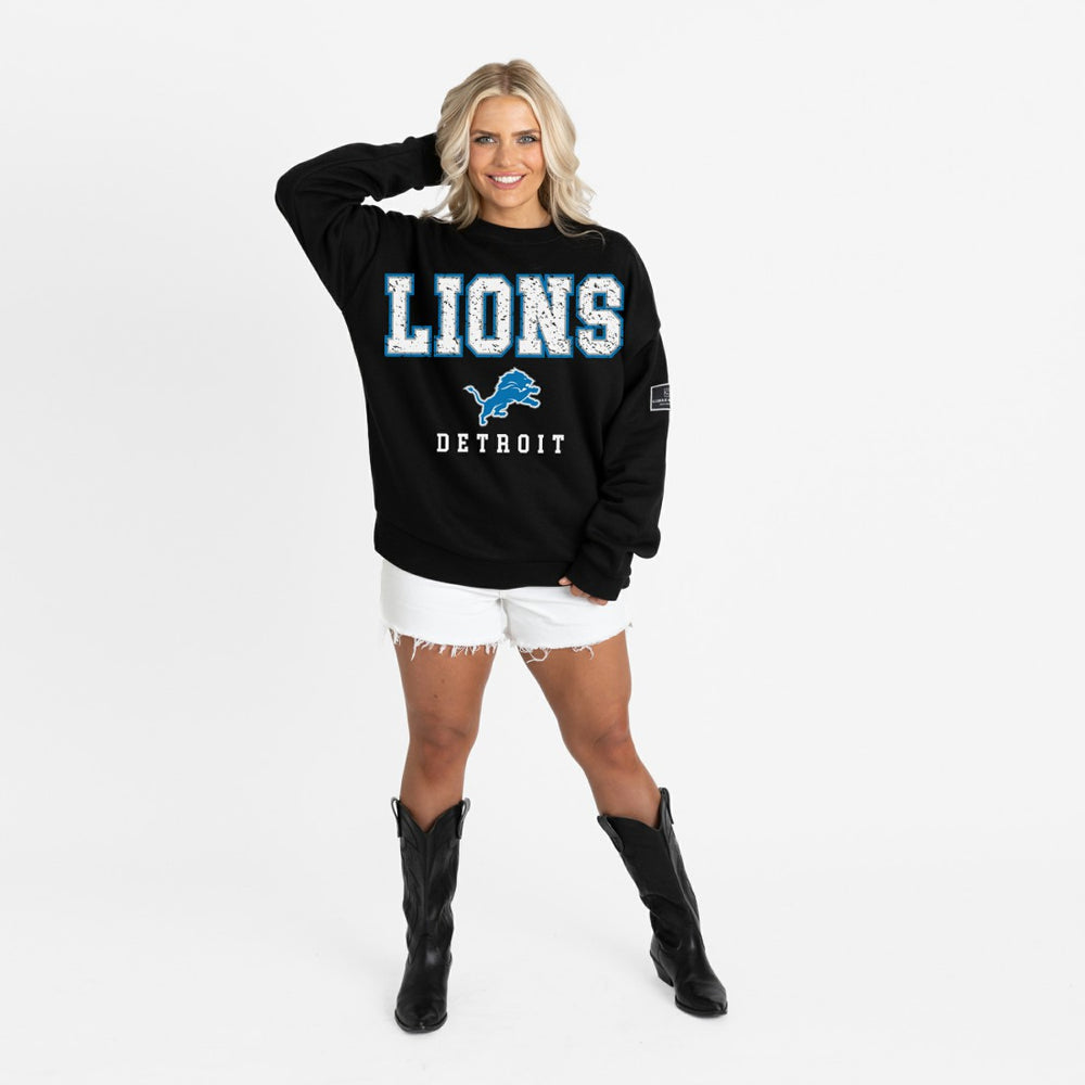 Detroit Lions  Gameday Couture Women's Oversized Level Up Black Label Premium Fleece Sweatshirt