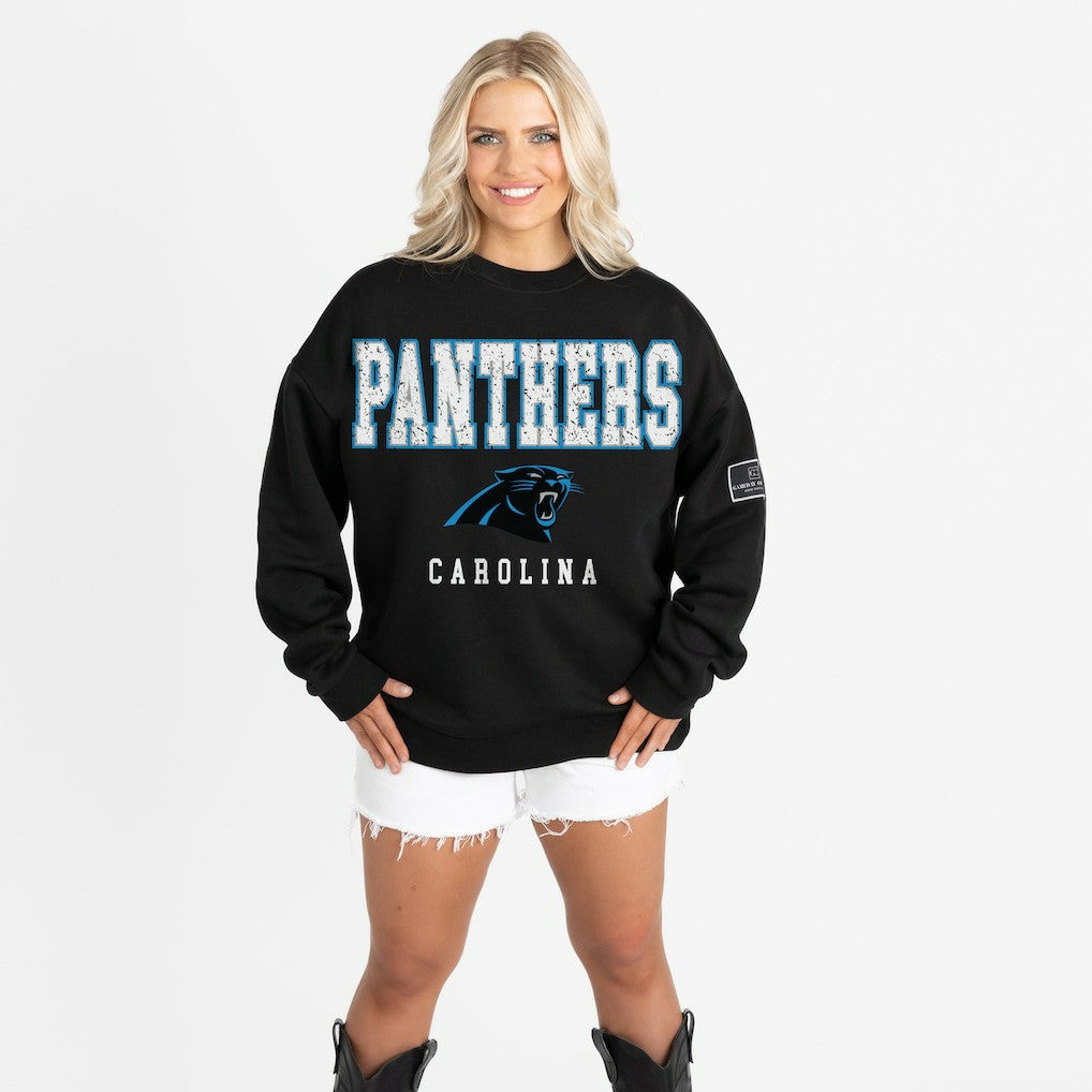 Carolina Panthers  Gameday Couture Women's Oversized Level Up Black Label Premium Fleece Sweatshirt