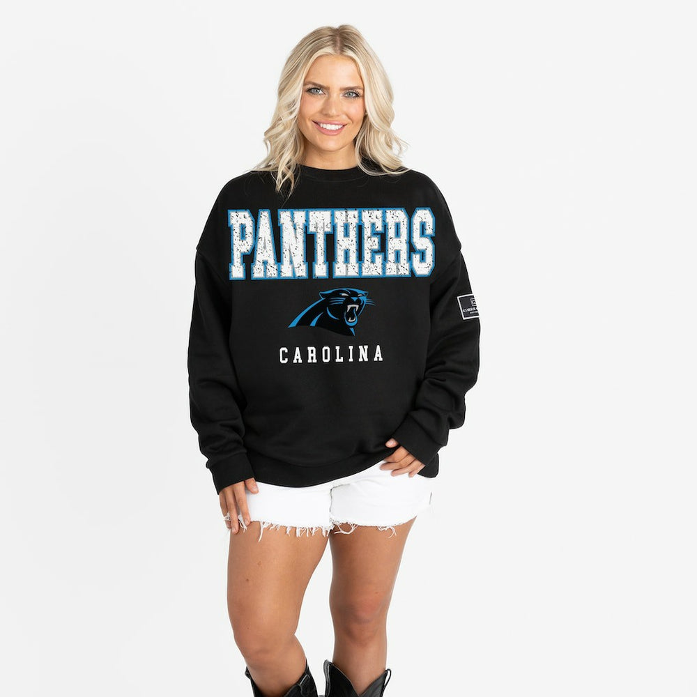 Carolina Panthers  Gameday Couture Women's Oversized Level Up Black Label Premium Fleece Sweatshirt