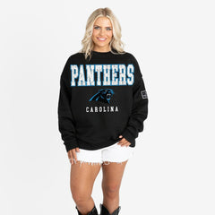 Carolina Panthers  Gameday Couture Women's Oversized Level Up Black Label Premium Fleece Sweatshirt