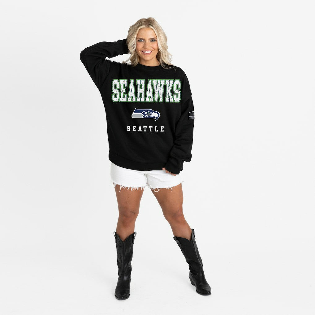 Seattle Seahawks  Gameday Couture Women's Oversized Level Up Black Label Premium Fleece Sweatshirt