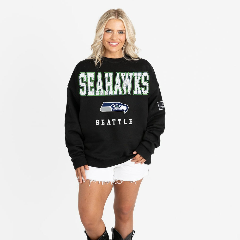 Seattle Seahawks  Gameday Couture Women's Oversized Level Up Black Label Premium Fleece Sweatshirt