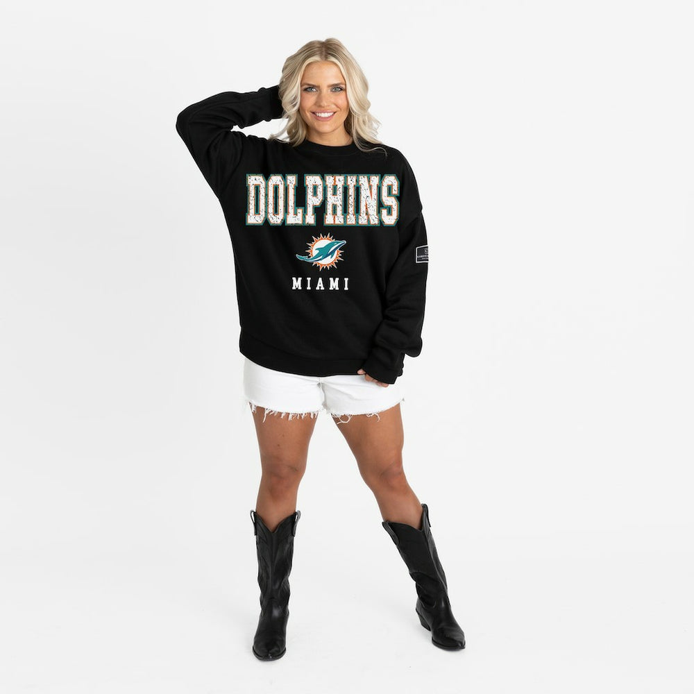Miami Dolphins  Gameday Couture Women's Oversized Level Up Black Label Premium Fleece Sweatshirt