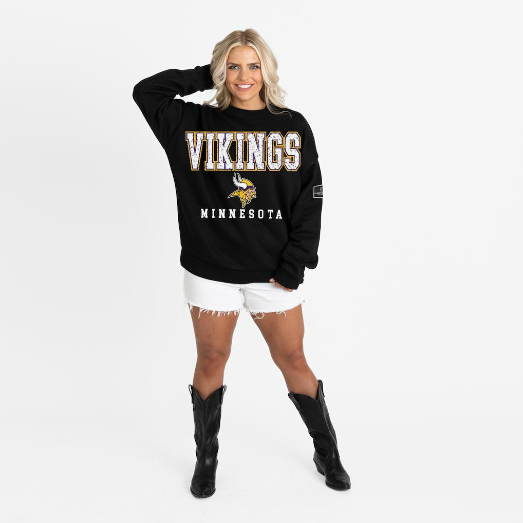 Minnesota Vikings  Gameday Couture Women's Oversized Level Up Black Label Premium Fleece Sweatshirt