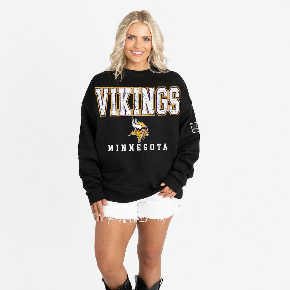 Minnesota Vikings  Gameday Couture Women's Oversized Level Up Black Label Premium Fleece Sweatshirt