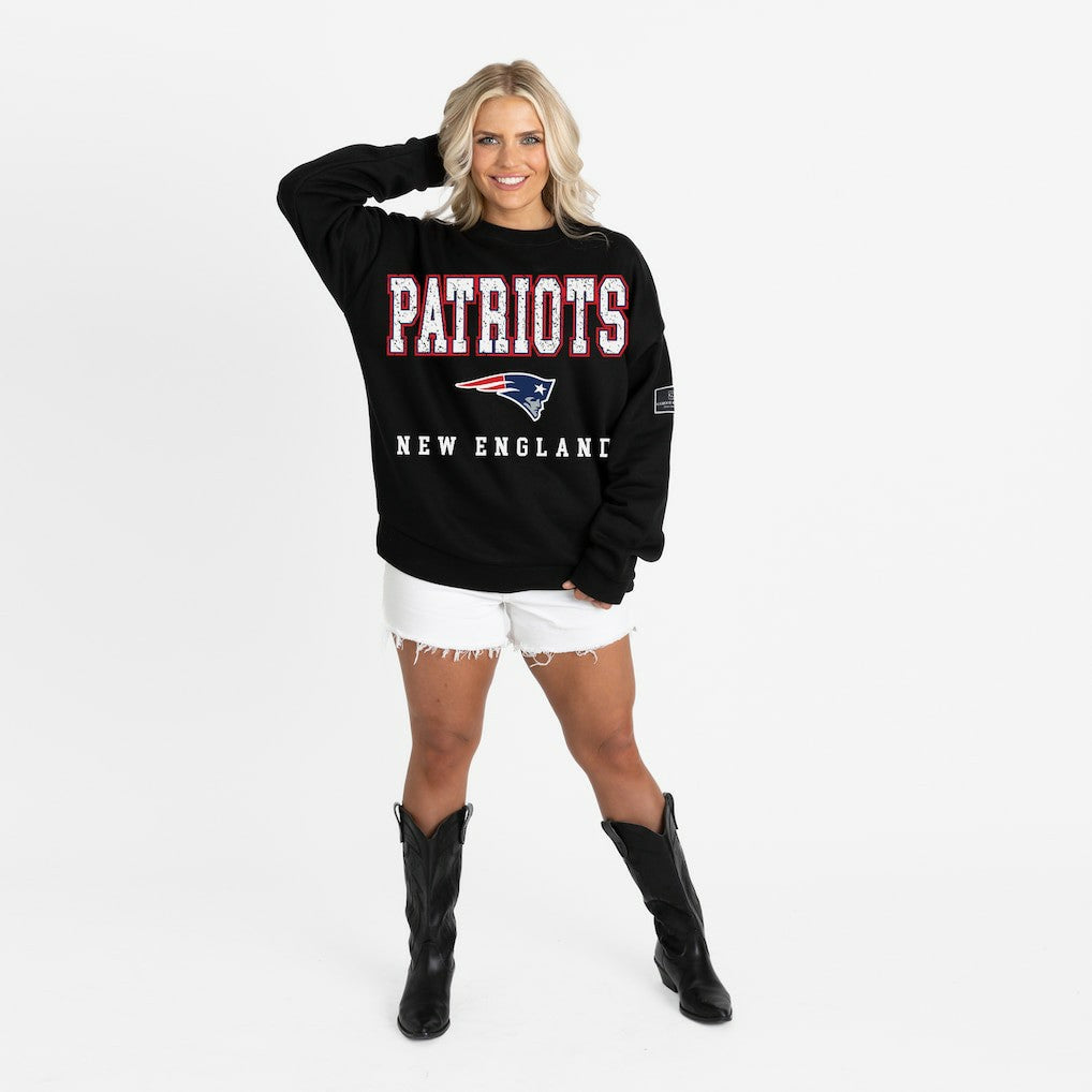 New England Patriots  Gameday Couture Women's Oversized Level Up Black Label Premium Fleece Sweatshirt