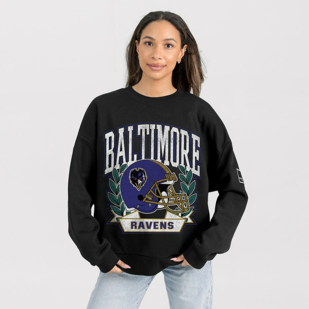 Baltimore Ravens  Gameday Couture Women's Oversized Victory Lane Black Label Premium Fleece Sweatshirt