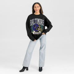 Baltimore Ravens  Gameday Couture Women's Oversized Victory Lane Black Label Premium Fleece Sweatshirt
