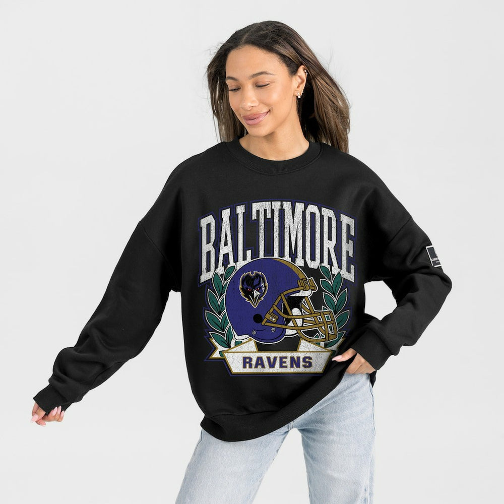 Baltimore Ravens  Gameday Couture Women's Oversized Victory Lane Black Label Premium Fleece Sweatshirt
