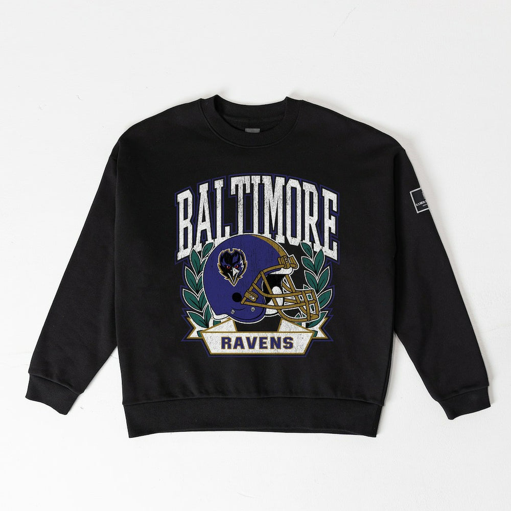 Baltimore Ravens  Gameday Couture Women's Oversized Victory Lane Black Label Premium Fleece Sweatshirt