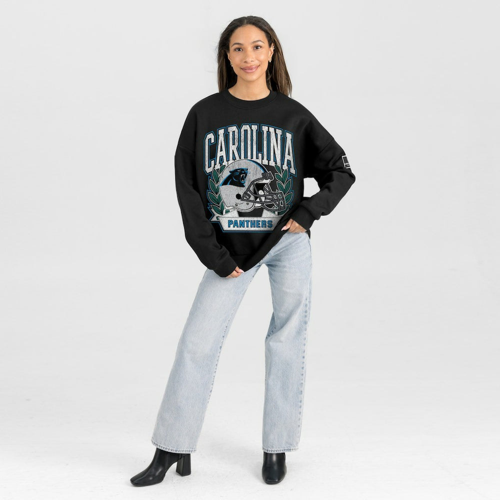 Carolina Panthers  Gameday Couture Women's Oversized Victory Lane Black Label Premium Fleece Sweatshirt