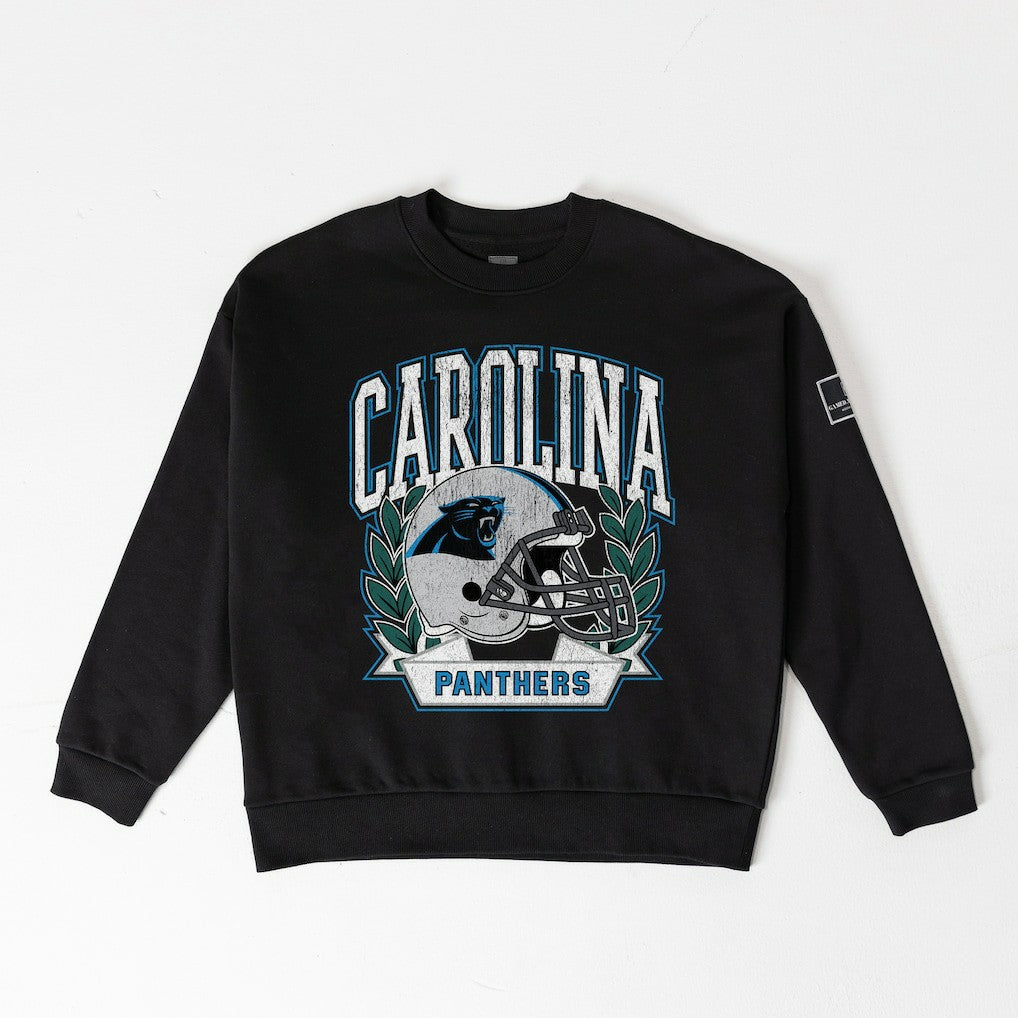 Carolina Panthers  Gameday Couture Women's Oversized Victory Lane Black Label Premium Fleece Sweatshirt