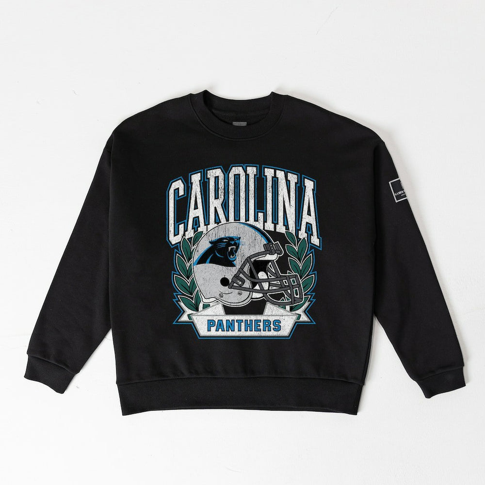 Carolina Panthers  Gameday Couture Women's Oversized Victory Lane Black Label Premium Fleece Sweatshirt