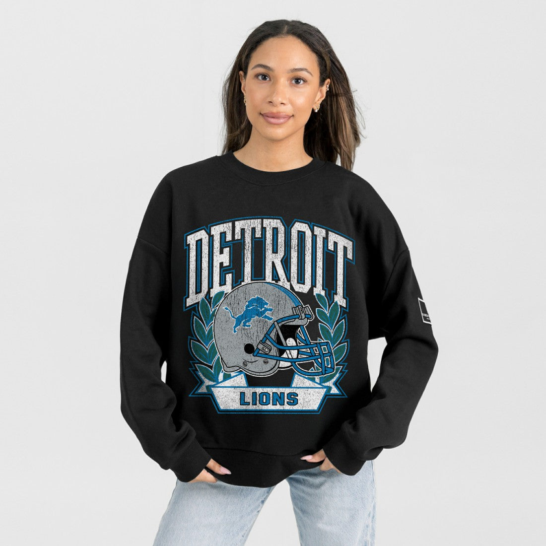 Detroit Lions  Gameday Couture Women's Oversized Victory Lane Black Label Premium Fleece Sweatshirt