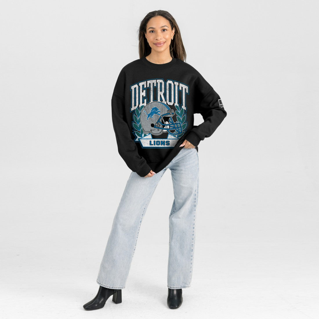 Detroit Lions  Gameday Couture Women's Oversized Victory Lane Black Label Premium Fleece Sweatshirt