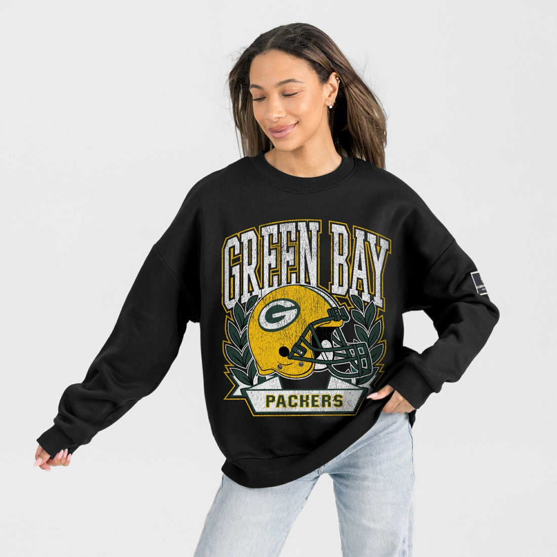 Green Bay Packers  Gameday Couture Women's Oversized Victory Lane Black Label Premium Fleece Sweatshirt