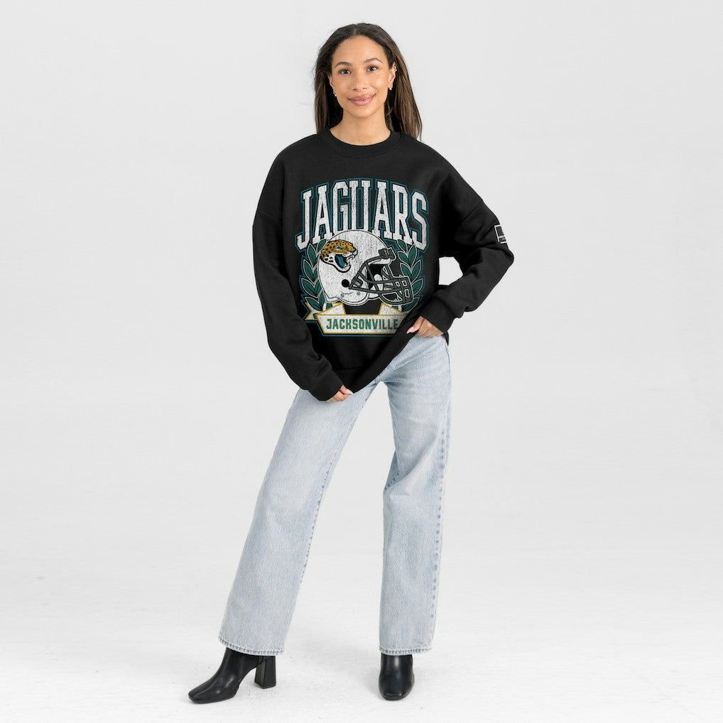 Jacksonville Jaguars  Gameday Couture Women's Oversized Victory Lane Black Label Premium Fleece Sweatshirt
