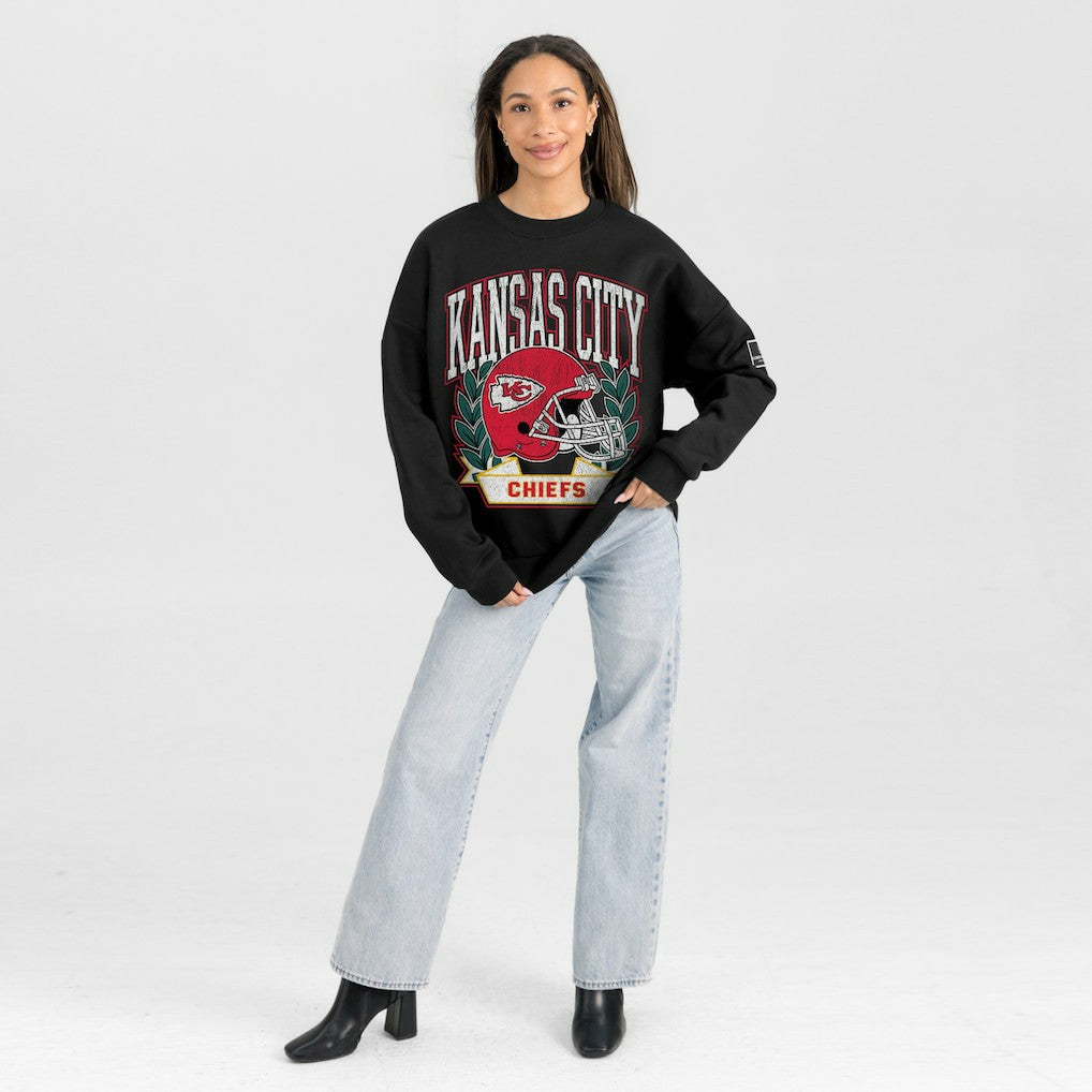 Kansas City Chiefs  Gameday Couture Women's Oversized Victory Lane Black Label Premium Fleece Sweatshirt