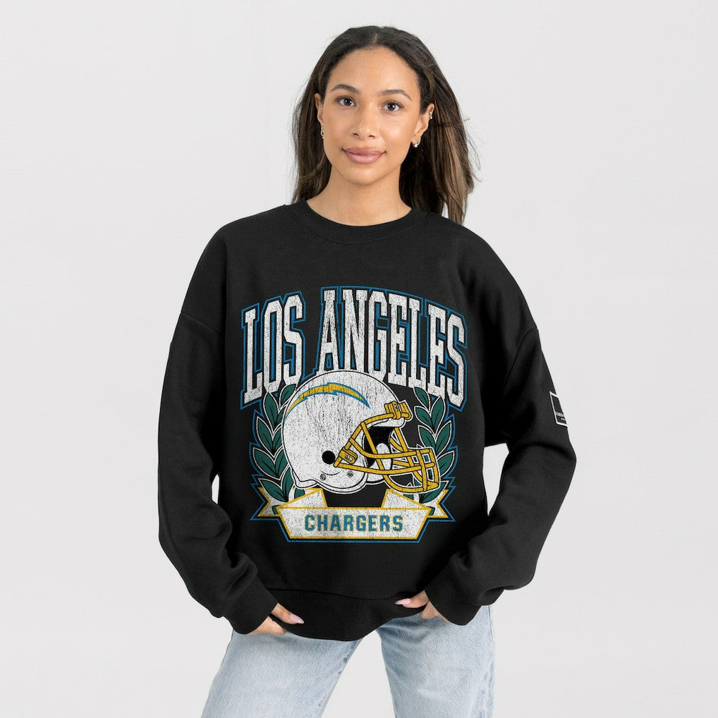 Los Angeles Chargers  Gameday Couture Women's Oversized Victory Lane Black Label Premium Fleece Sweatshirt